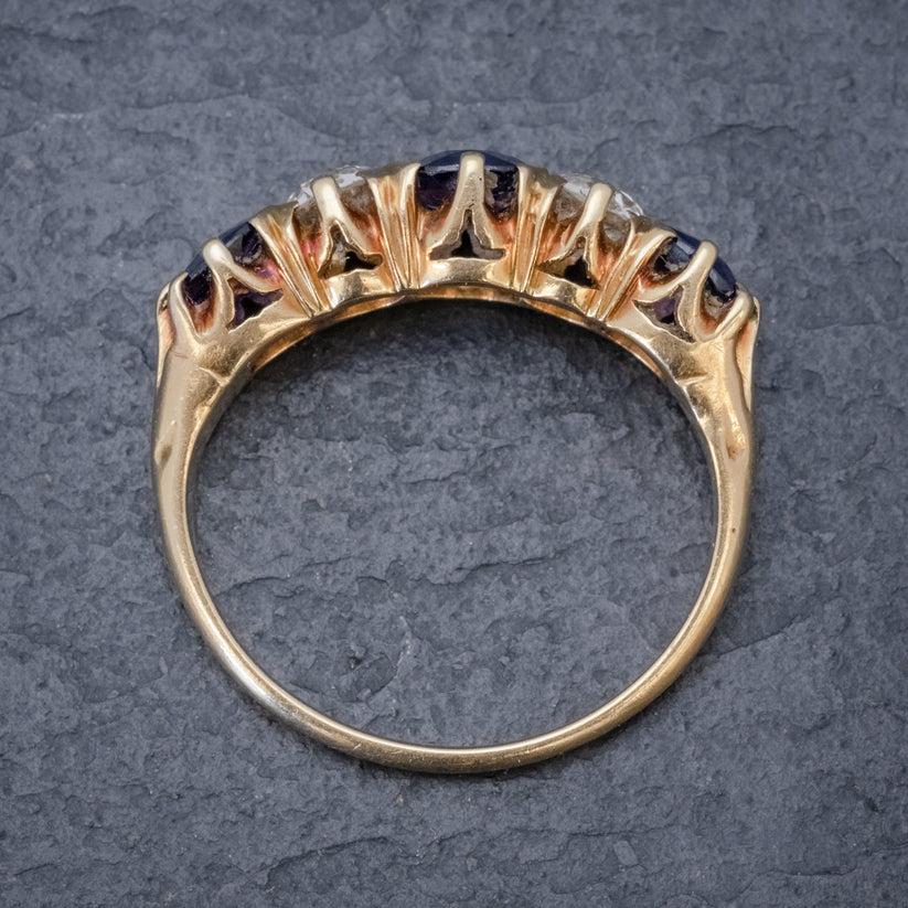 Women's Antique Edwardian Sapphire Diamond Ring in 1.20 Carat Sapphire For Sale