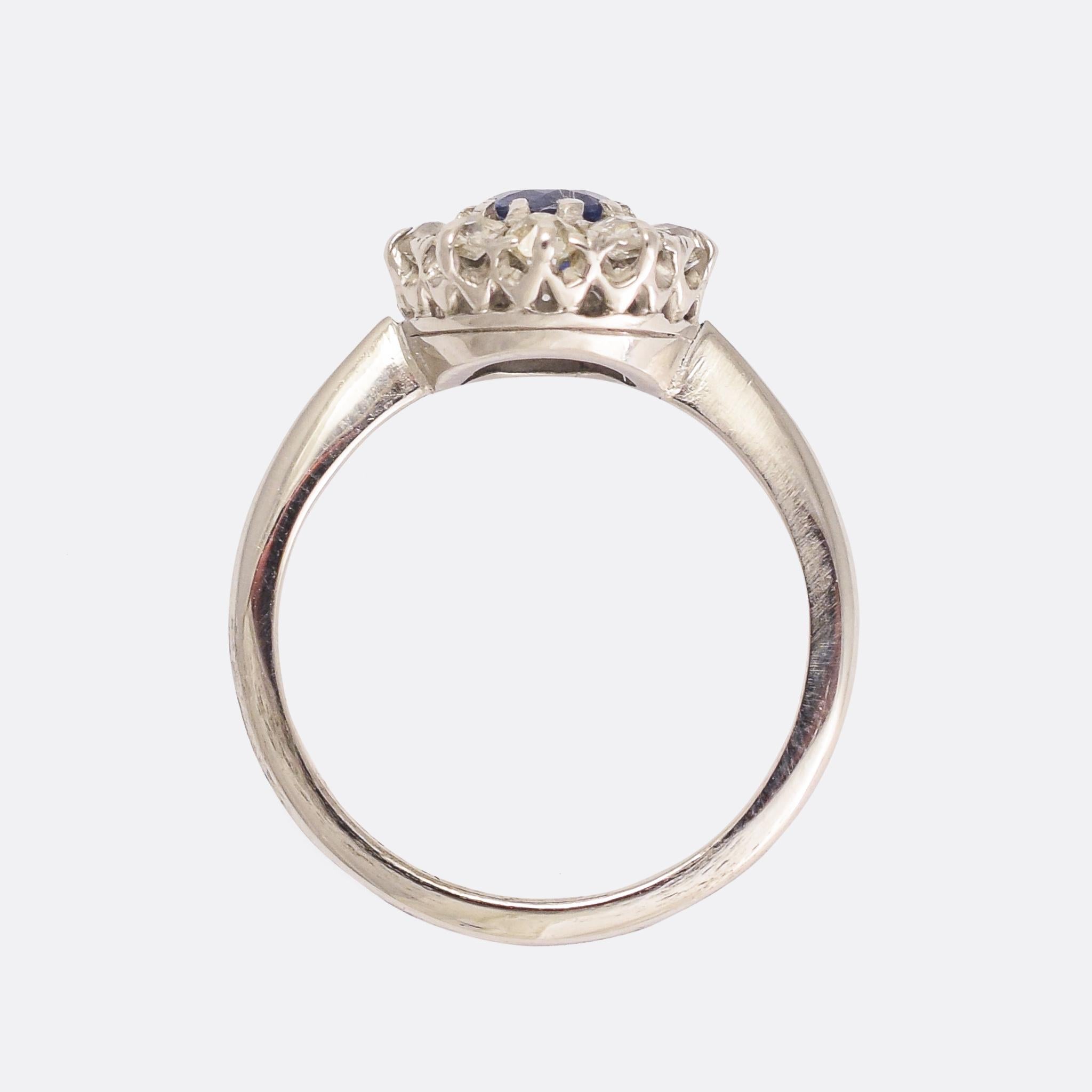 Women's Antique Edwardian Sapphire Diamond Round Cluster Ring