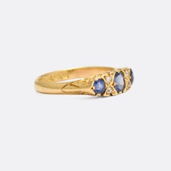 Antique Edwardian Sapphire Diamond Scrolled 3-Stone Ring