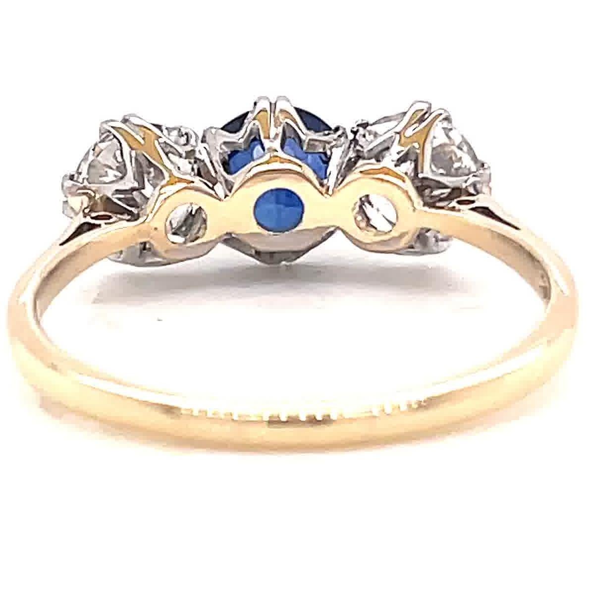 Women's Antique Edwardian Sapphire Diamond Three Stone Gold Ring