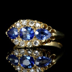 Antique Edwardian Sapphire Diamond Trilogy Ring 18 Carat, Dated 1904-1905