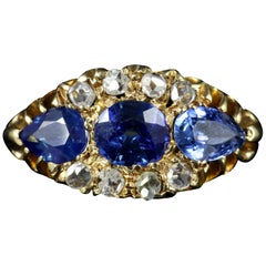 Antique Edwardian Sapphire Diamond Trilogy Ring 18 Carat, Dated 1904-1905