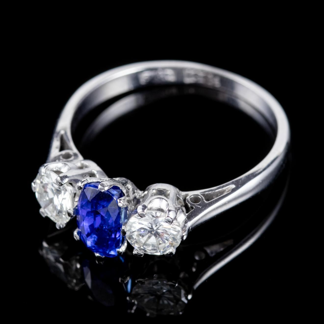 Women's Antique Edwardian Sapphire Diamond Trilogy Ring 18 Carat Gold, circa 1915