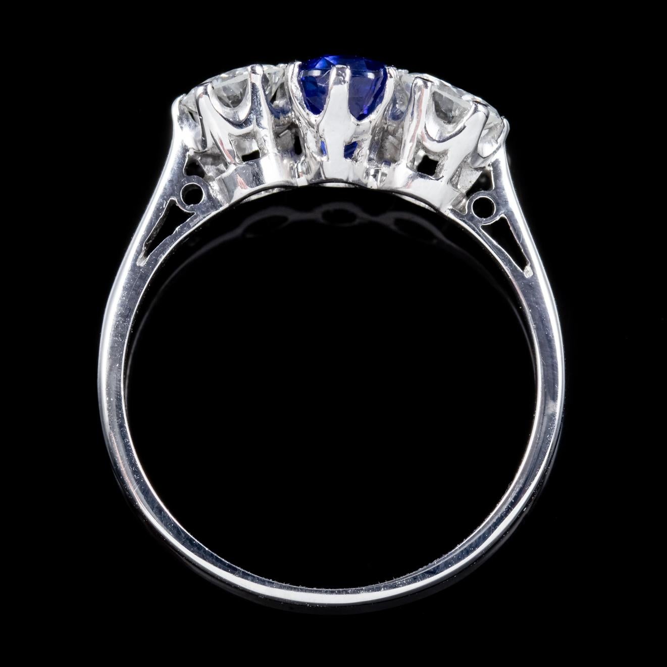 Antique Edwardian Sapphire Diamond Trilogy Ring 18 Carat Gold, circa 1915 1