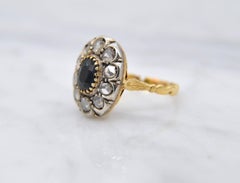 Antique Edwardian Sapphire Rosecut Diamond 2.3 Carat 18 Karat Halo Cocktail Ring