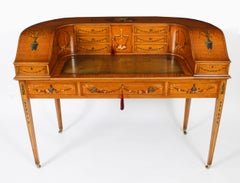 Antique Edwardian Satin wood & Floral Painted Carlton House Writing Desk
