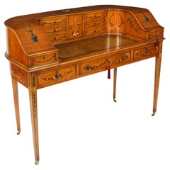 Antique Edwardian Satin wood & Floral Painted Carlton House Writing Desk