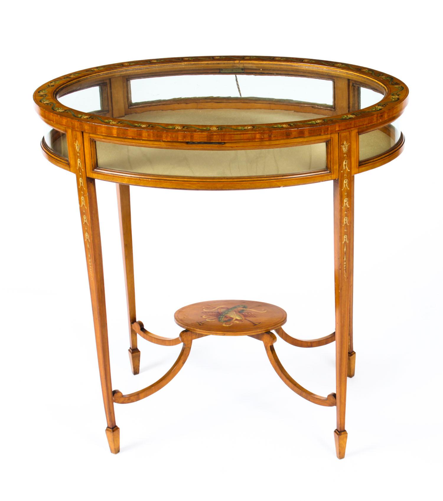 Antique Edwardian Satinwood Bijouterie Display Table 1900s 12