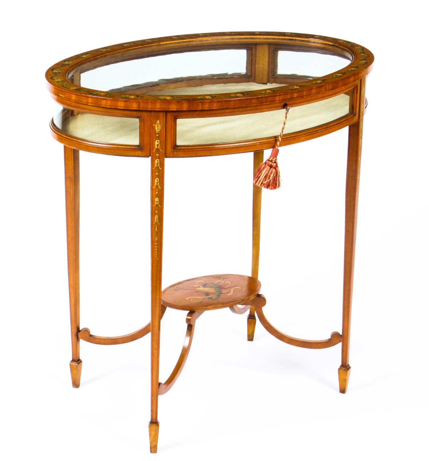 Antique Edwardian Satinwood Bijouterie Display Table 1900s 13