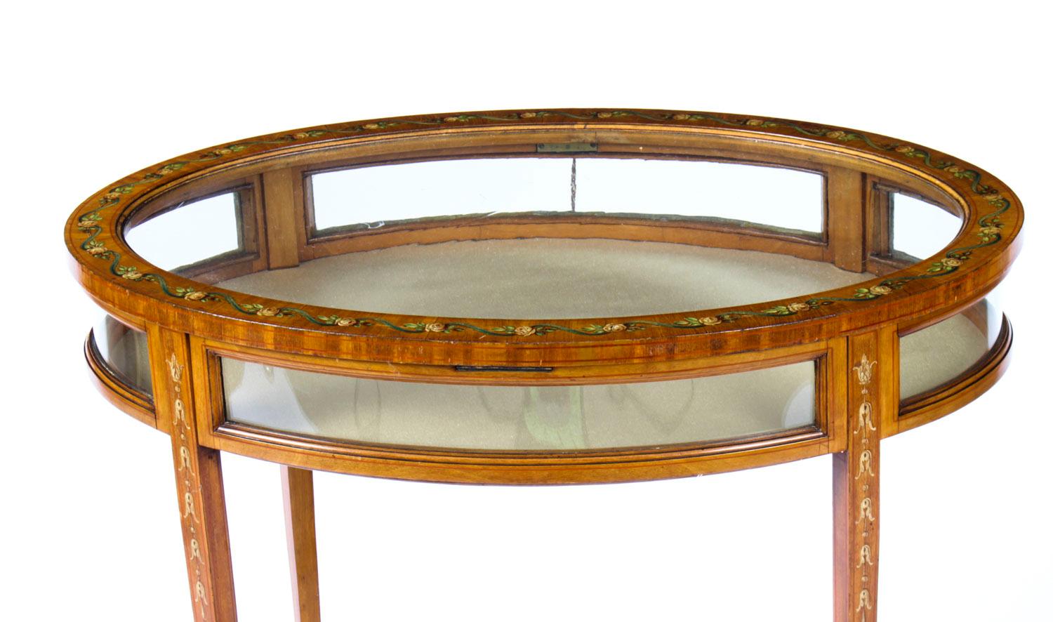 Early 20th Century Antique Edwardian Satinwood Bijouterie Display Table 1900s