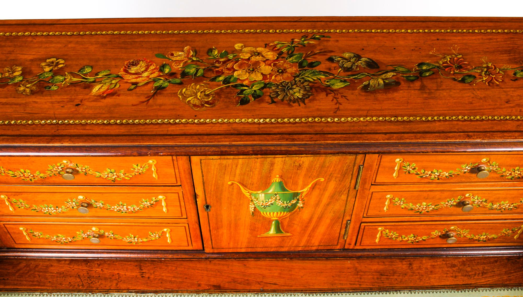 Antique Edwardian Satinwood and Floral Painted Carlton House Writing Desk, 1900 In Good Condition In London, GB