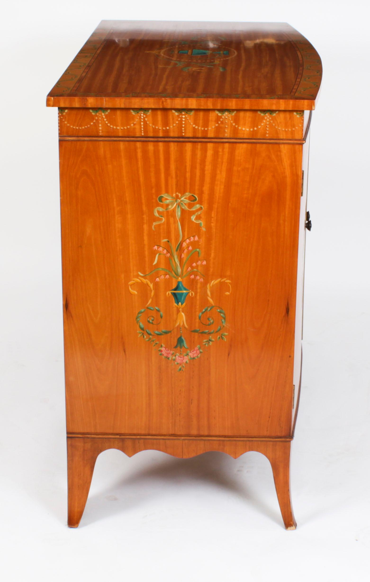 Antique Edwardian Satinwood Hand-Painted Bowfront Side Cabinet, 19th Century 12