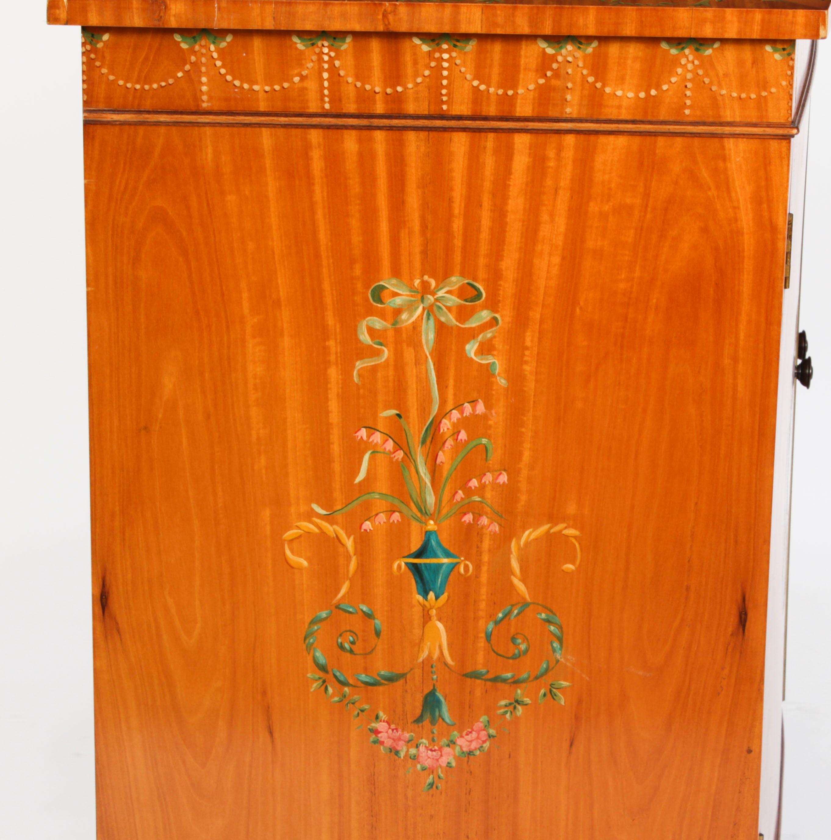Antique Edwardian Satinwood Hand-Painted Bowfront Side Cabinet, 19th Century 13