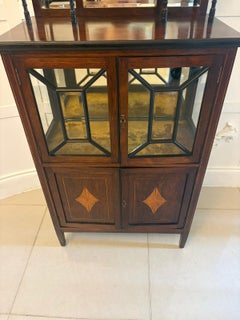 Antique Edwardian Satinwood Inlaid Mahogany Display Cabinet With Mirror Back