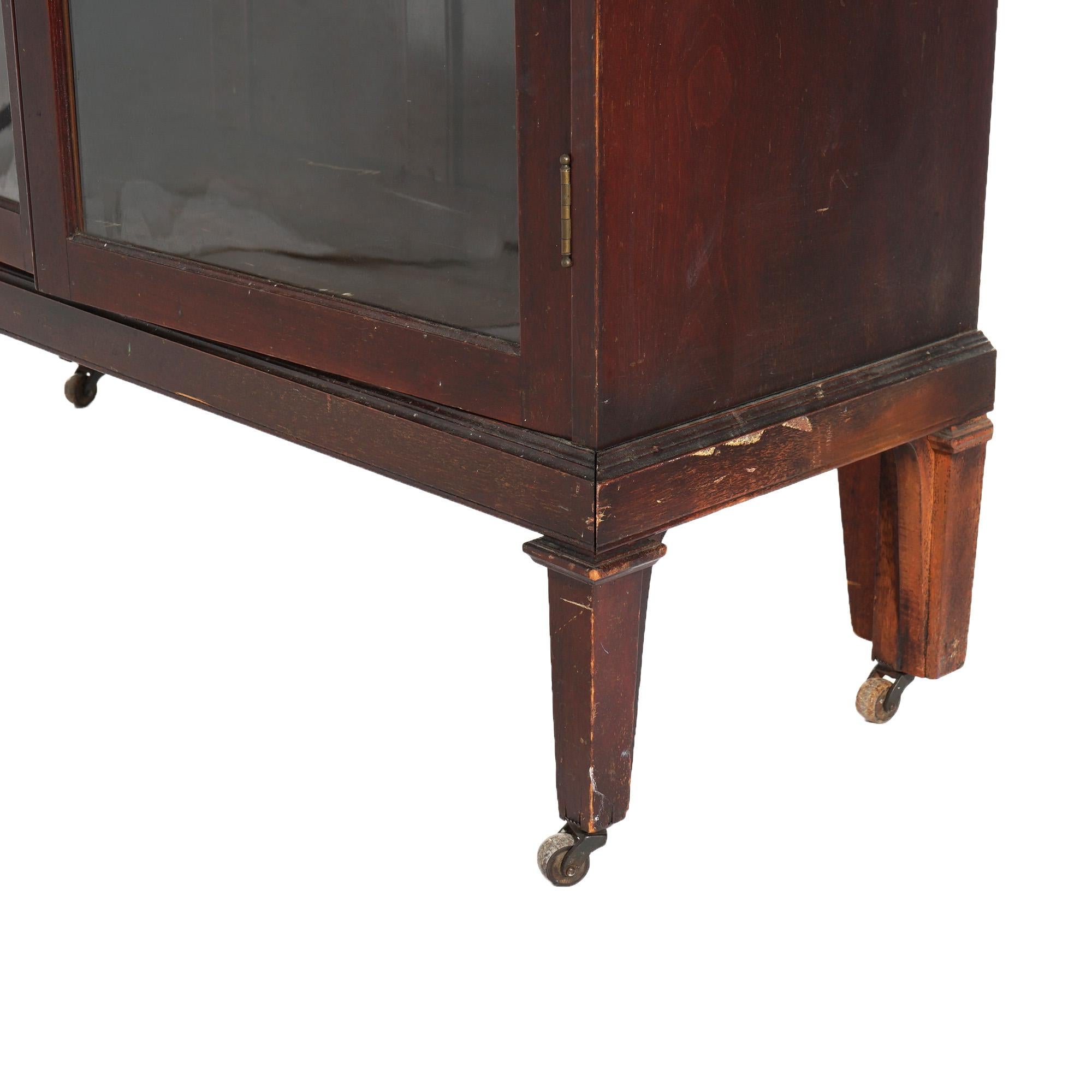 Inlay Antique Edwardian Satinwood Inlaid Mahogany Two-Door Bookcase C1910