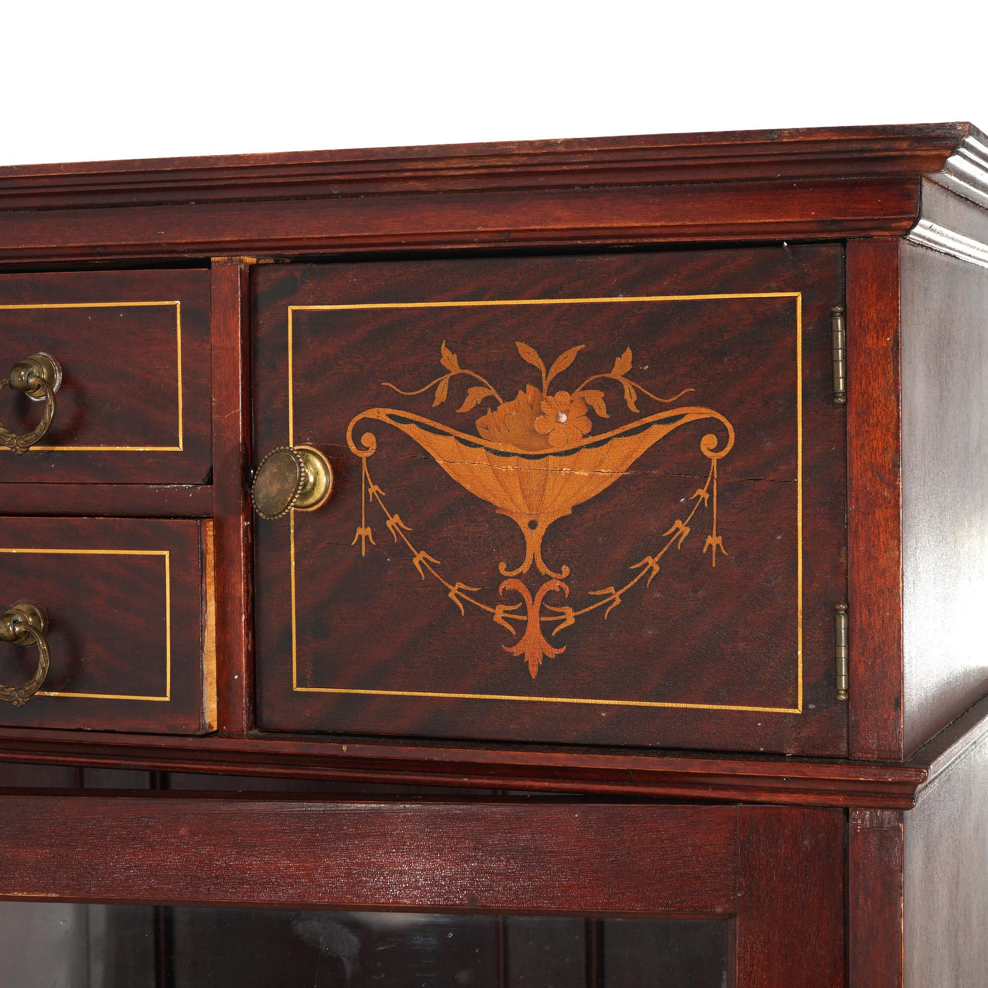 20th Century Antique Edwardian Satinwood Inlaid Mahogany Two-Door Bookcase C1910