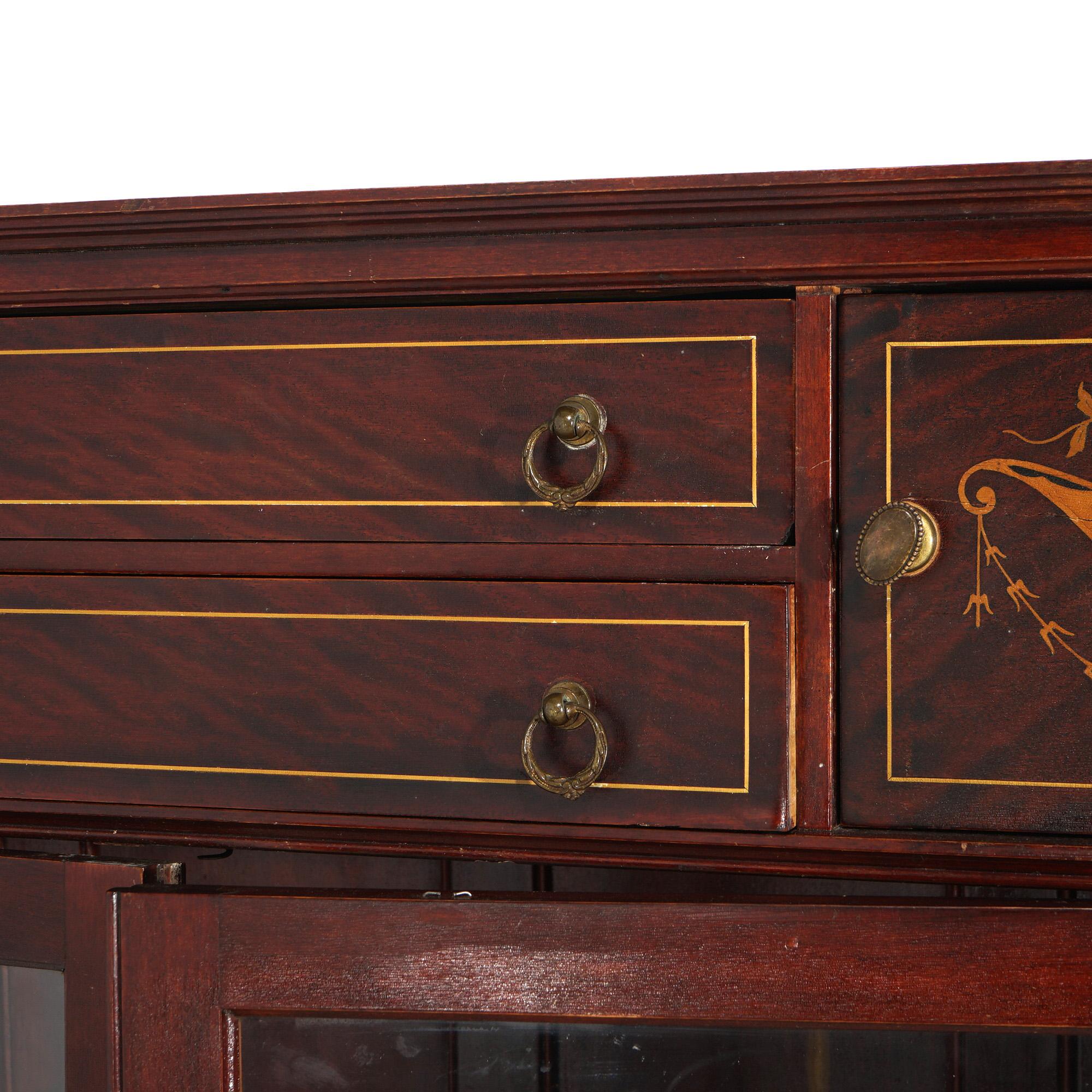 Antique Edwardian Satinwood Inlaid Mahogany Two-Door Bookcase C1910 1