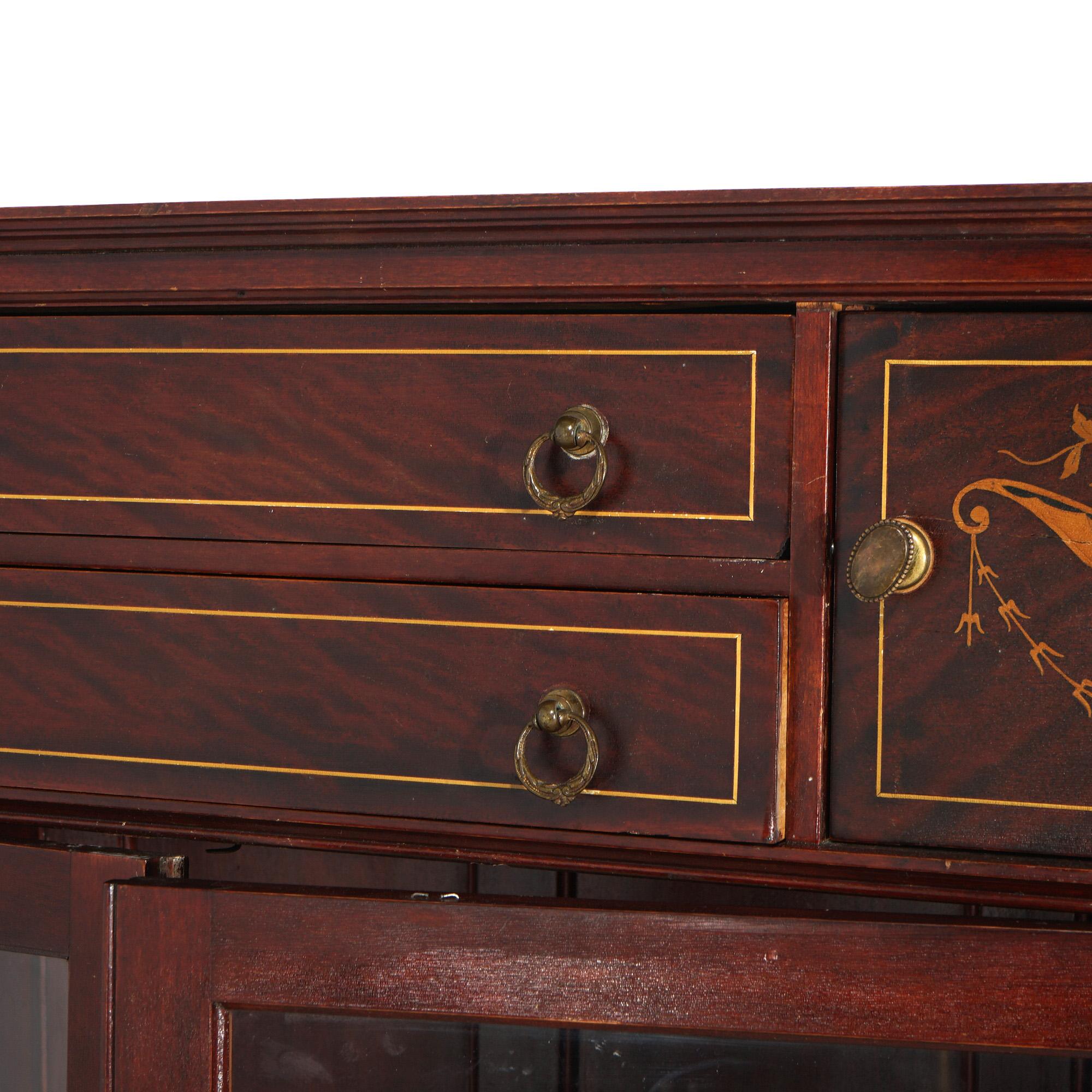 Antique Edwardian Satinwood Inlaid Mahogany Two-Door Bookcase C1910 2