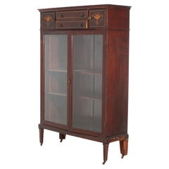 Antique Edwardian Satinwood Inlaid Mahogany Two-Door Bookcase C1910