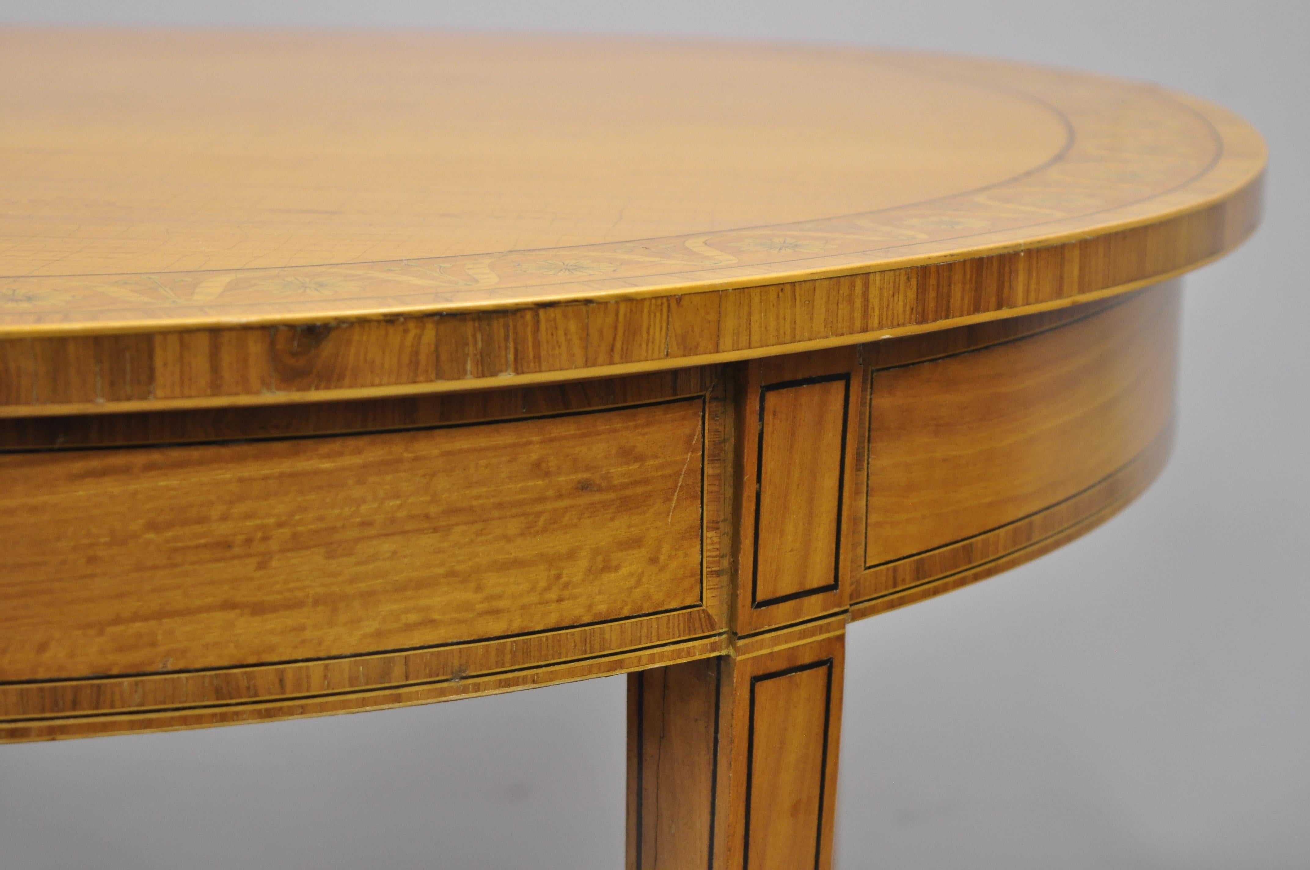 Antique Edwardian Satinwood Inlaid Round Banded Center Breakfast Table In Good Condition In Philadelphia, PA