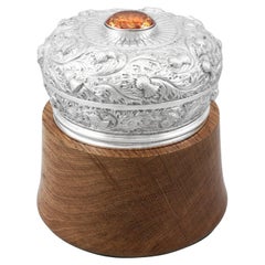 Antiker edwardianischer Humidor aus schottischem Sterlingsilber und Eichenholz