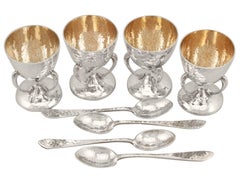 Antike Edwardian Scottish Sterling Silber Eierbecher und Löffel Art Nouveau