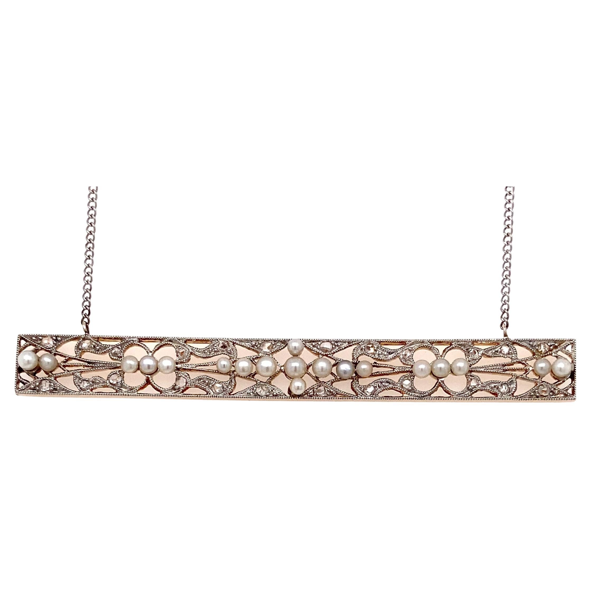 Antique Edwardian Seed Pearl and Diamond Conversion Necklace Circa 1900-1910