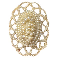 Antique Edwardian Seed Pearl Lacework Brooch