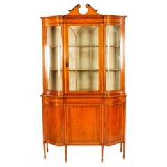 Antique Edwardian Serpentine Satinwood Inlaid Display Cabinet 19th C