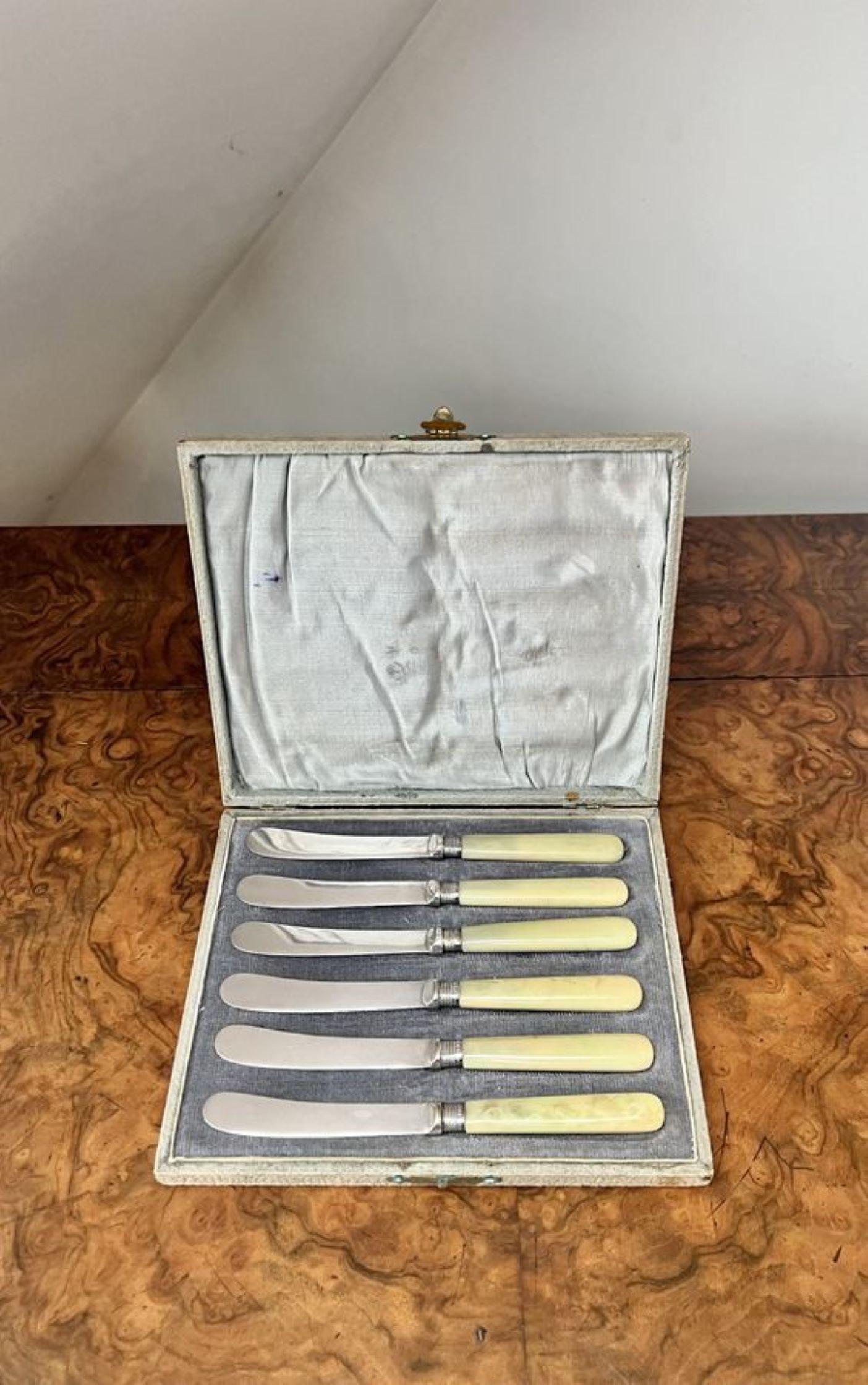 20ième siècle Ensemble édouardien ancien de six couteaux à beurre  en vente