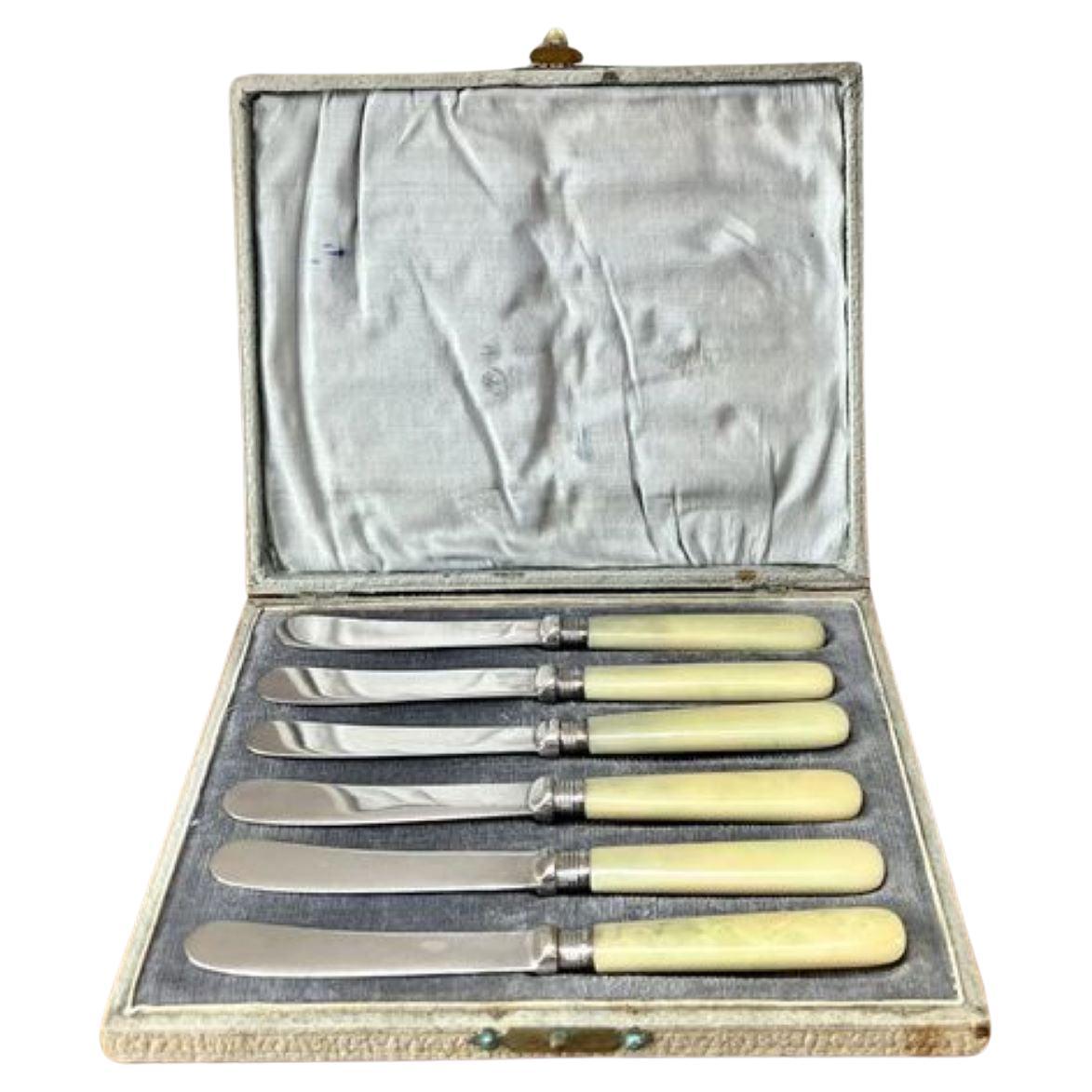 English Sterling Silver Handled Aesthetic Movement Fruit Knives, Set of Six  For Sale at 1stDibs