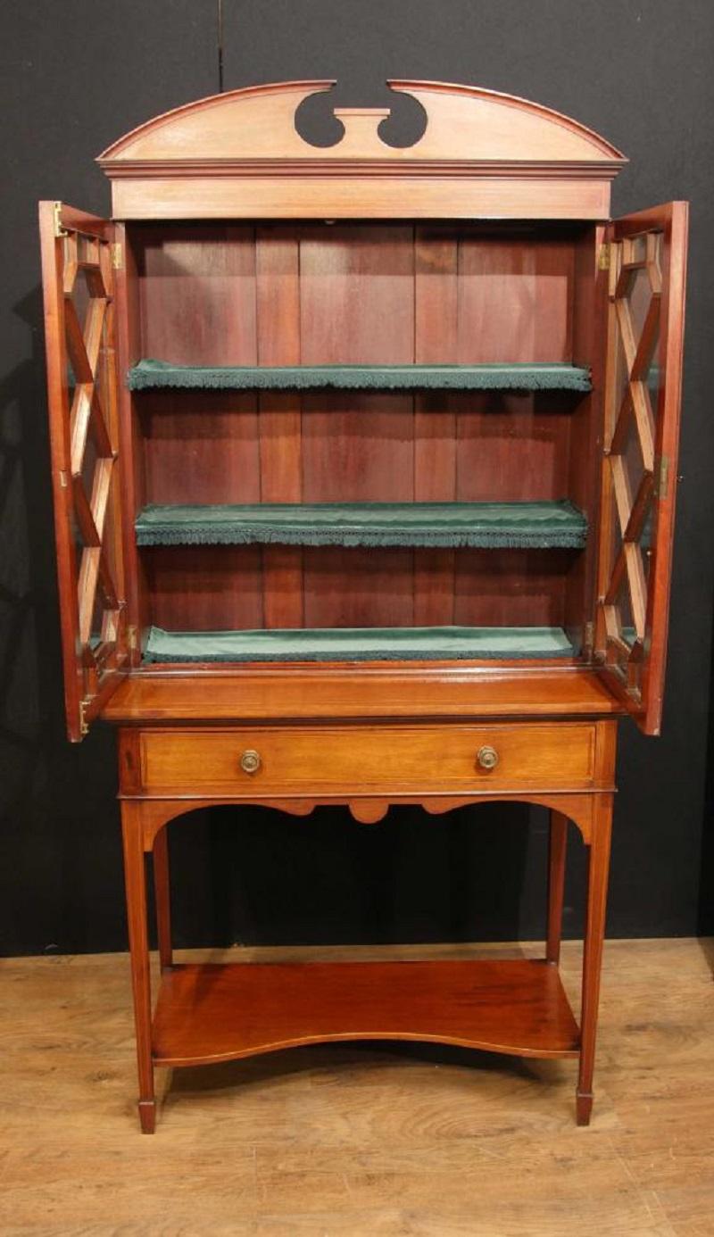 Early 20th Century Antique Edwardian Sheraton China Cabinet Bookcase For Sale