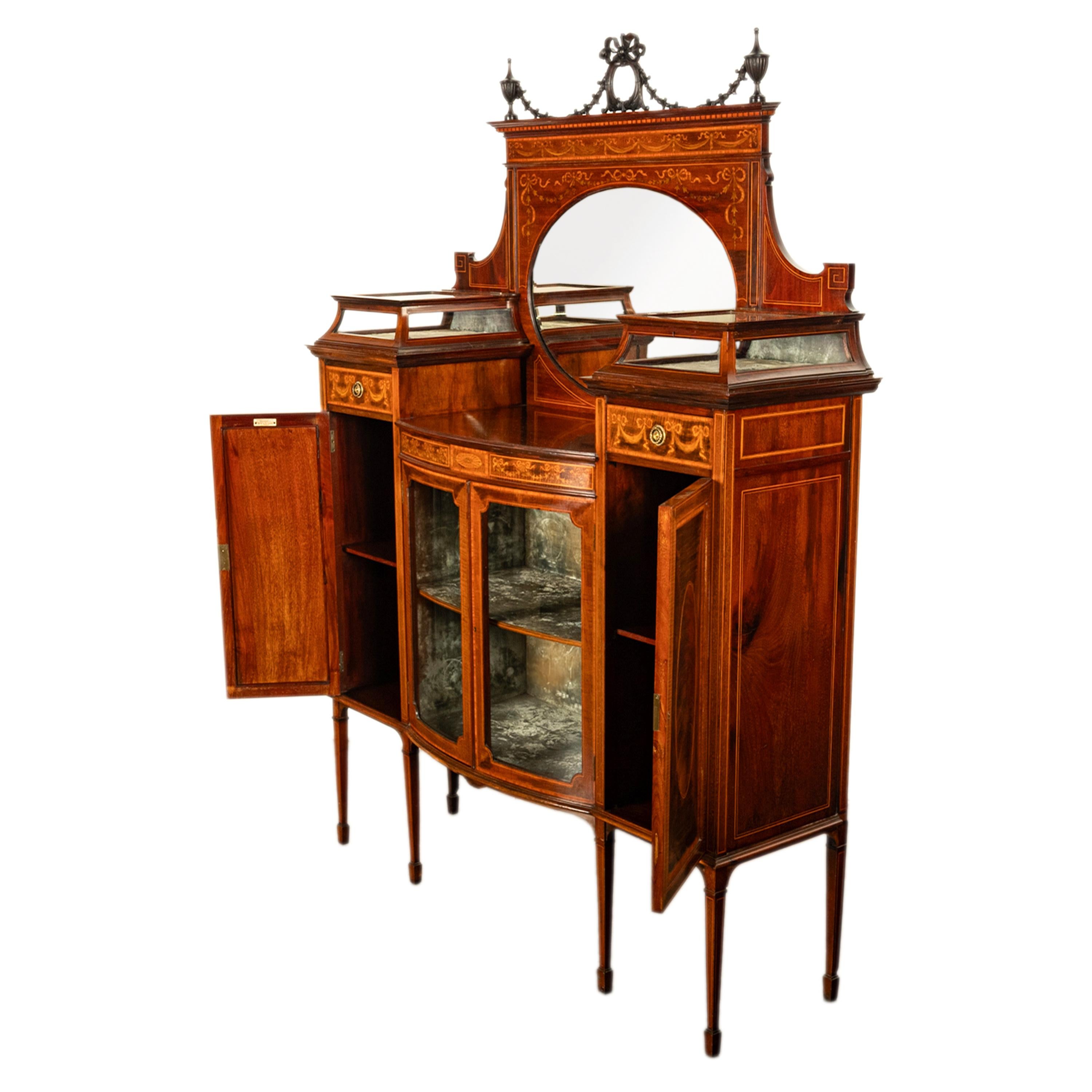 Antigua vitrina eduardiana Sheraton con incrustaciones de caoba Gillows 1898 en venta 3