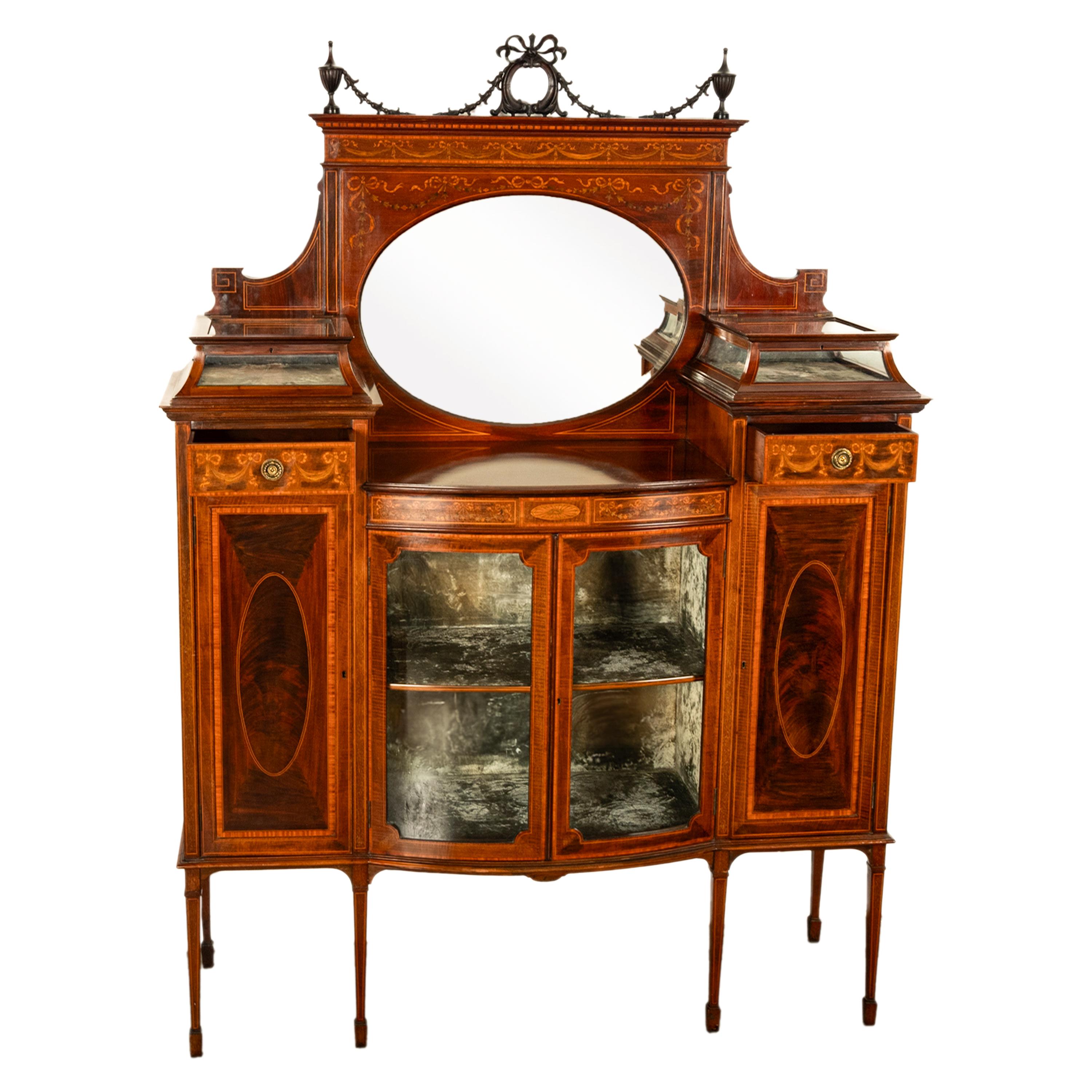 Antigua vitrina eduardiana Sheraton con incrustaciones de caoba Gillows 1898 en venta 1