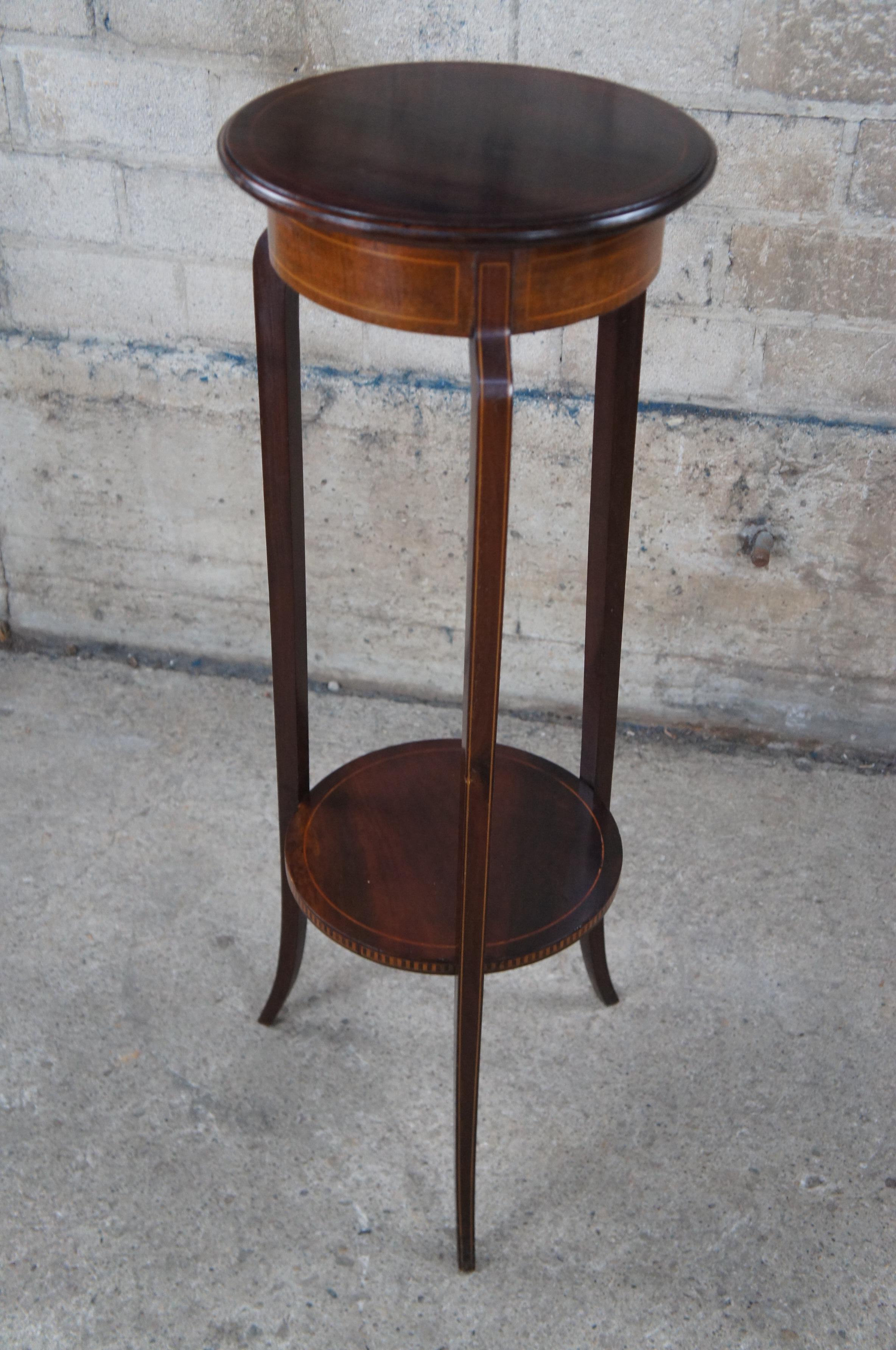 Antique Edwardian Sheraton Mahogany Inlaid Plant Stand Sculpture Pedestal Table For Sale 8