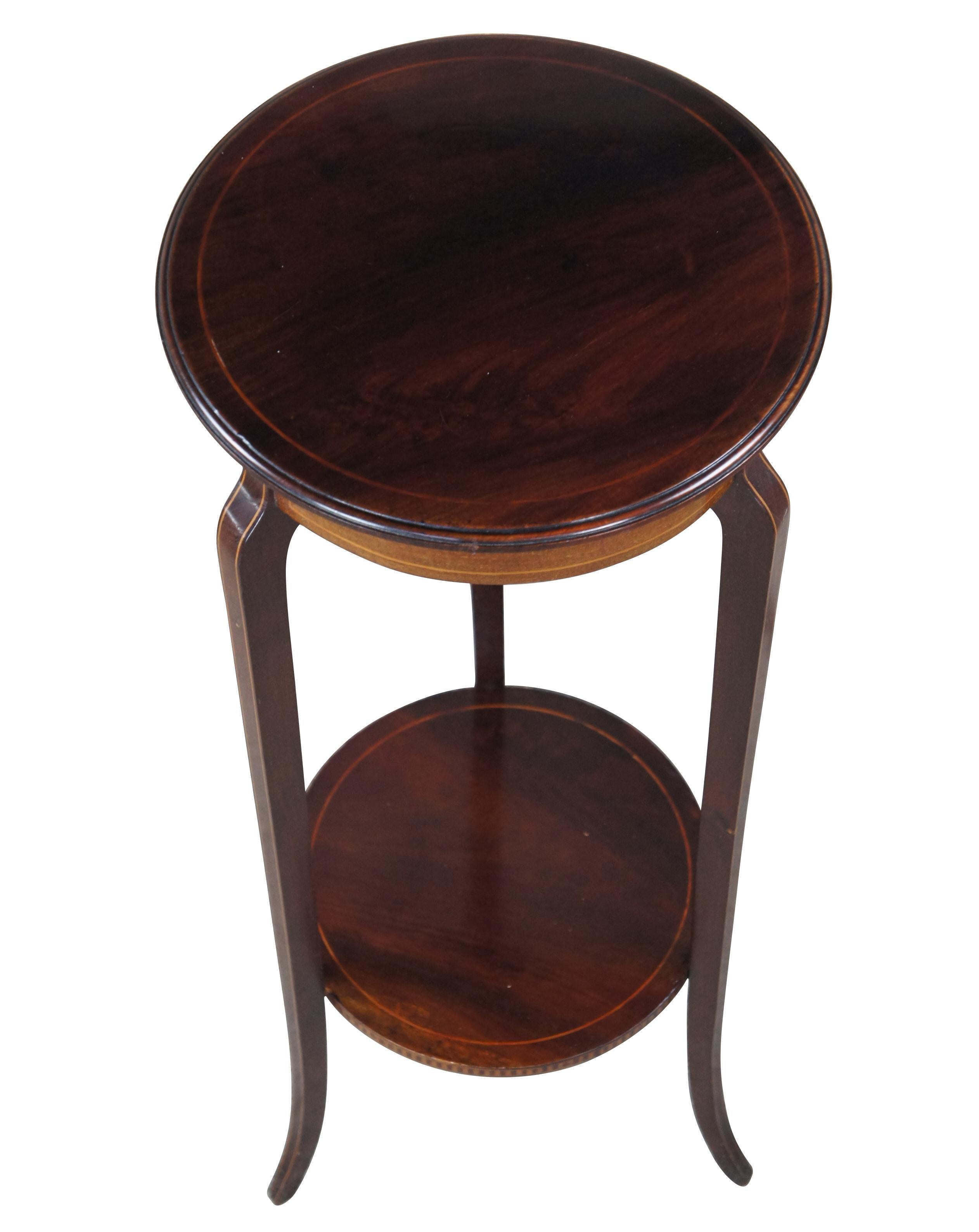 Antique Edwardian Sheraton Mahogany Inlaid Plant Stand Sculpture Pedestal Table In Good Condition For Sale In Dayton, OH