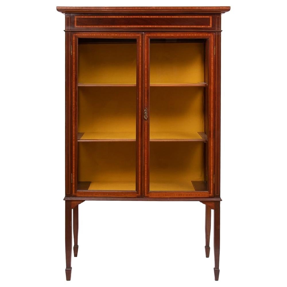 Antique Edwardian Sheraton Revival Display Cabinet, c.1910 For Sale