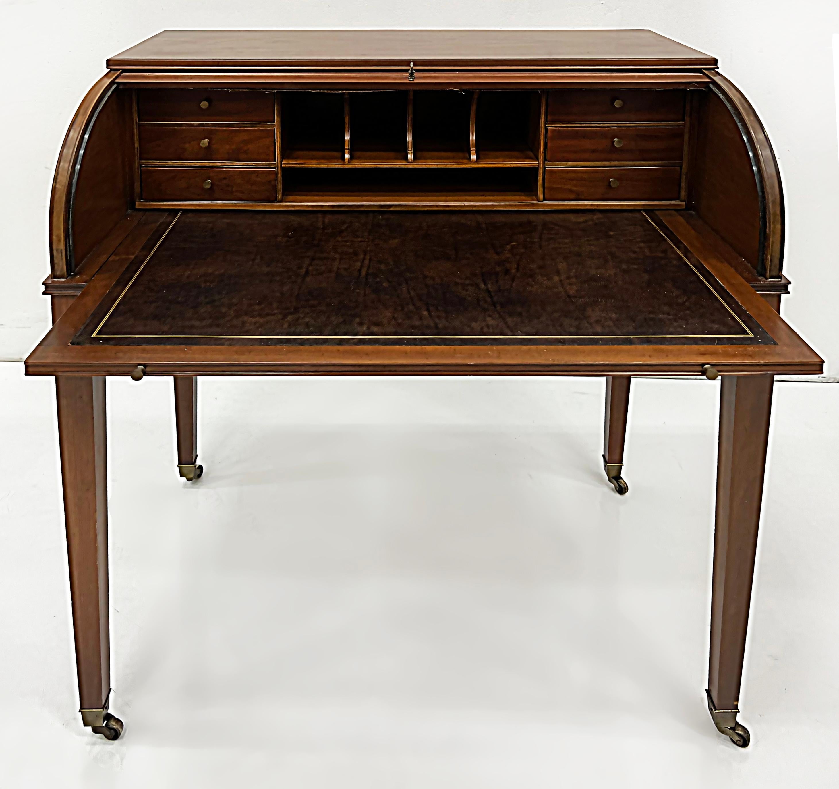 English Antique Edwardian Sheridan Tambour Roll-top Writing Desk