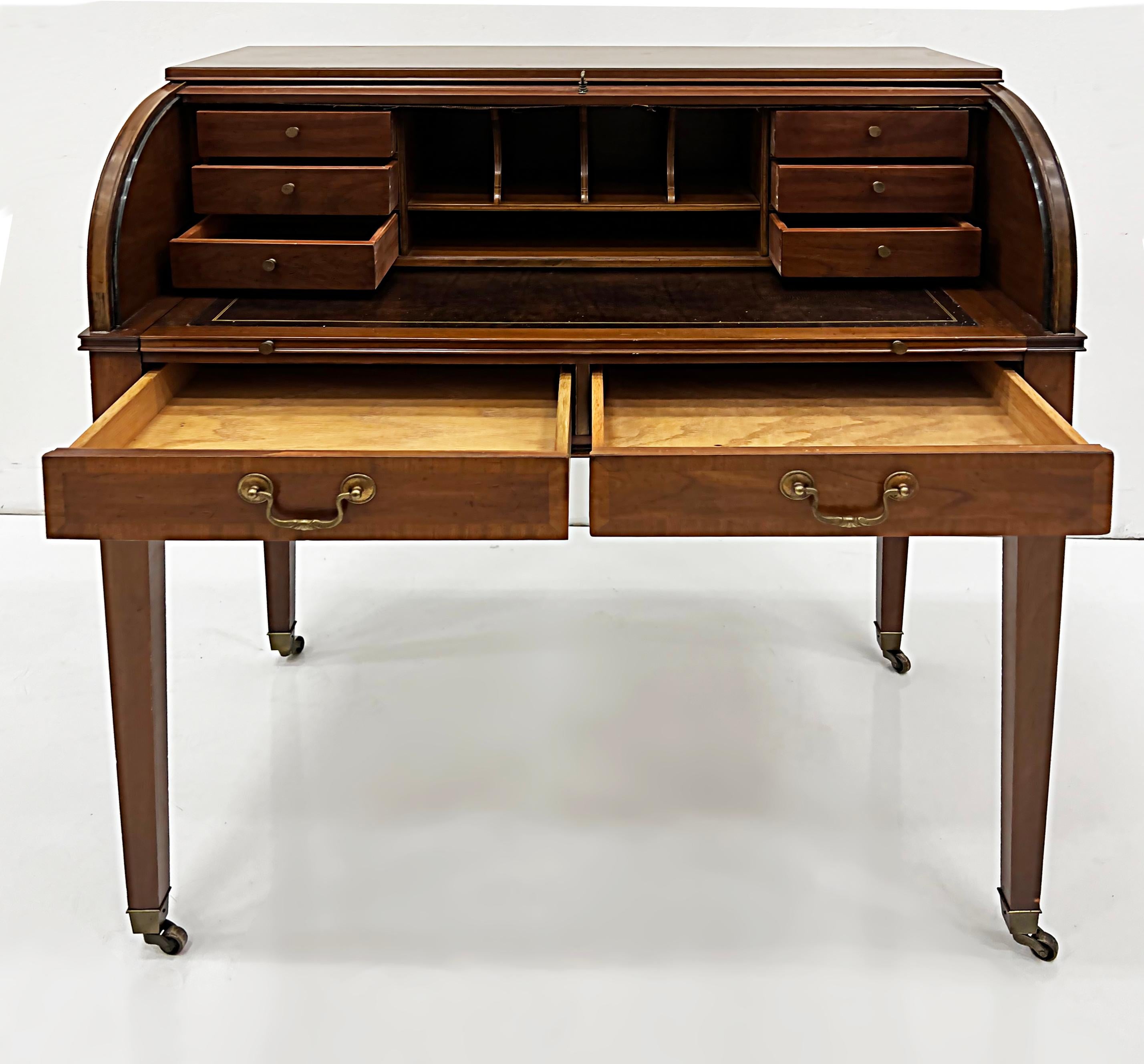 Antique Edwardian Sheridan Tambour Roll-top Writing Desk In Good Condition In Miami, FL