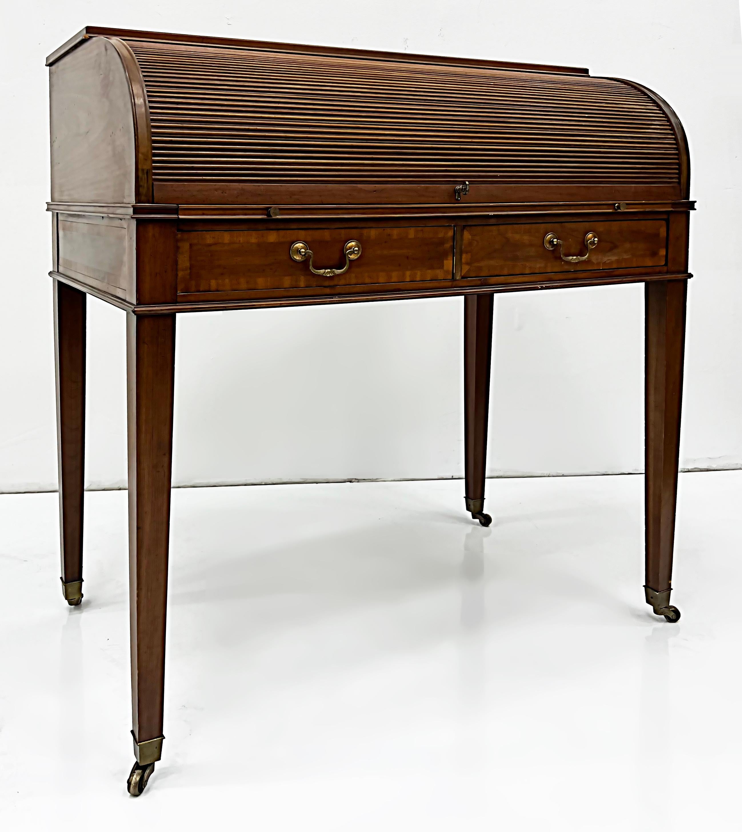Antique Edwardian Sheridan Tambour Roll-top Writing Desk 1