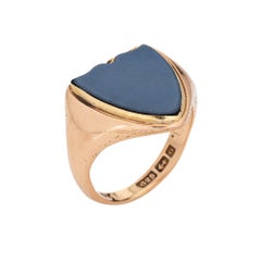 Antique Edwardian Shield Ring c1913 15k Gold Agate Signet 9 Men's Fine Jewelry