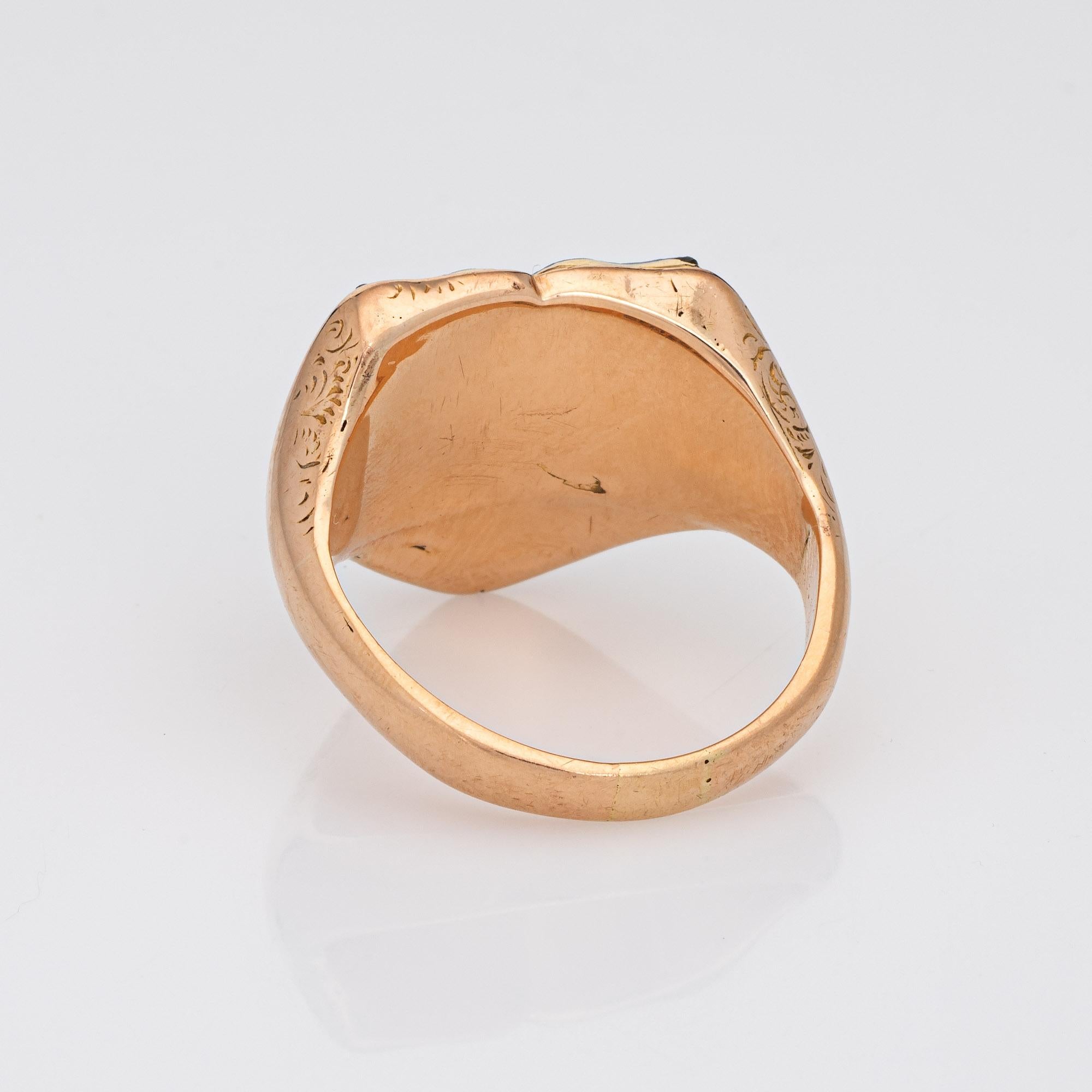 Women's or Men's Antique Edwardian Shield Ring c1913 15k Gold Agate Signet 9 Men's Fine Jewelry