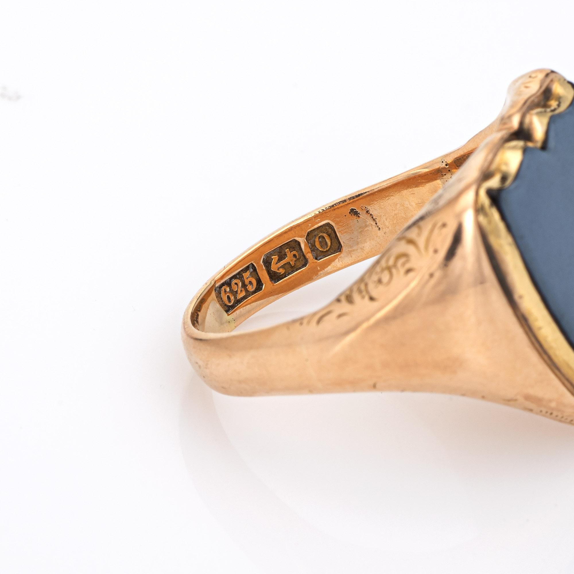 Antique Edwardian Shield Ring c1913 15k Gold Agate Signet 9 Men's Fine Jewelry 2