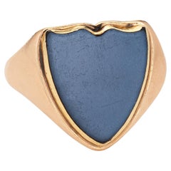 Antique Edwardian Shield Ring c1913 15k Gold Agate Signet 9 Men's Fine Jewelry