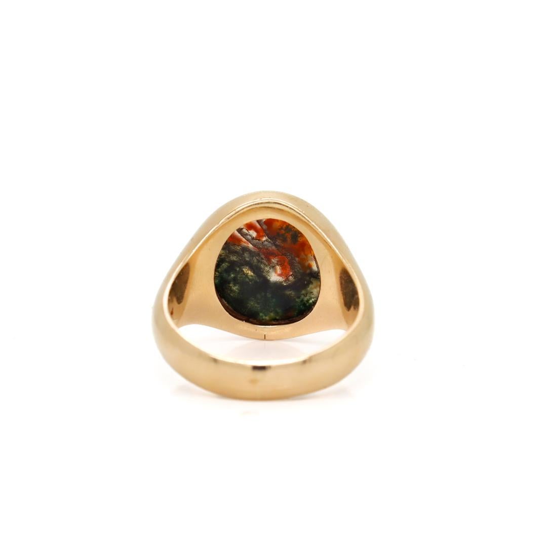 Antique Edwardian Signed 14k Gold and Moss Agate Signet Ring by Krementz 5