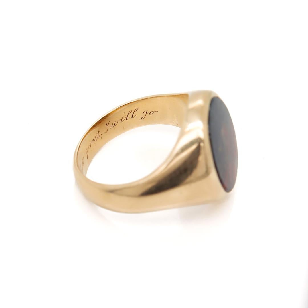 Antique Edwardian Signed 14k Gold and Moss Agate Signet Ring by Krementz 11