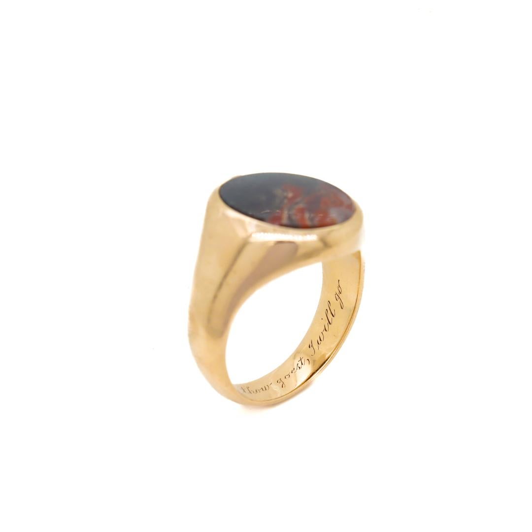 Antique Edwardian Signed 14k Gold and Moss Agate Signet Ring by Krementz 1