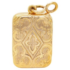 Boîte de médaillon pendentif édouardienne ancienne en or 14 carats signée Sloan & Co.