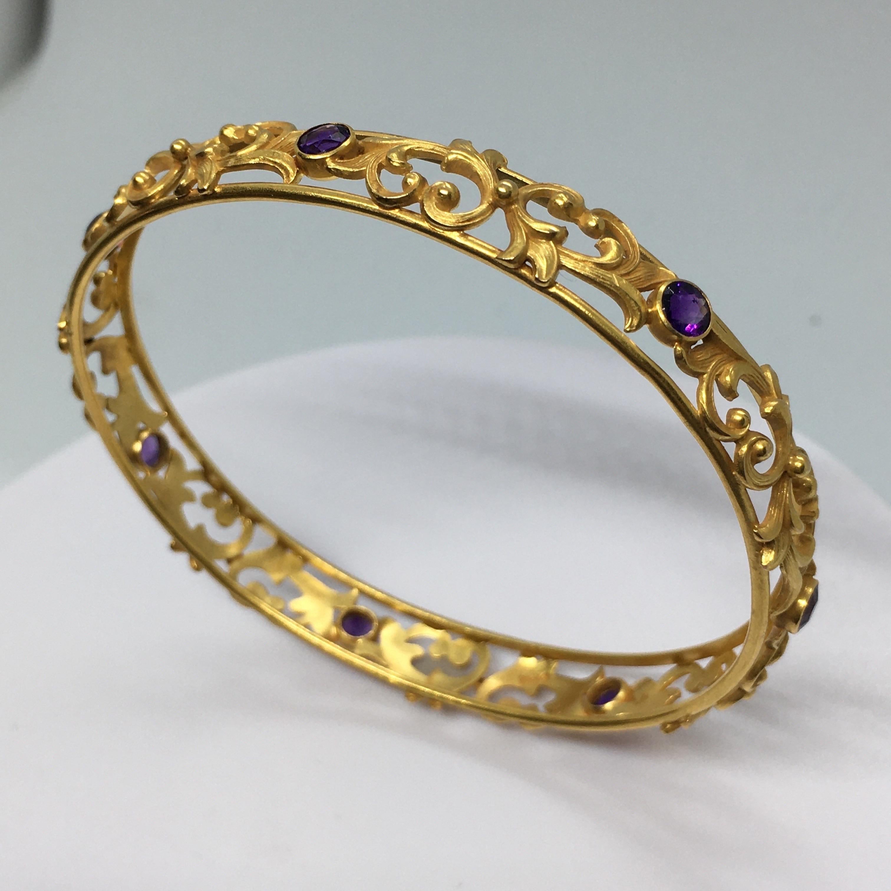 ANTIQUE EDWARDIAN Signed American 1900s Amethyst Bangle Bracelet In Good Condition In Santa Monica, CA