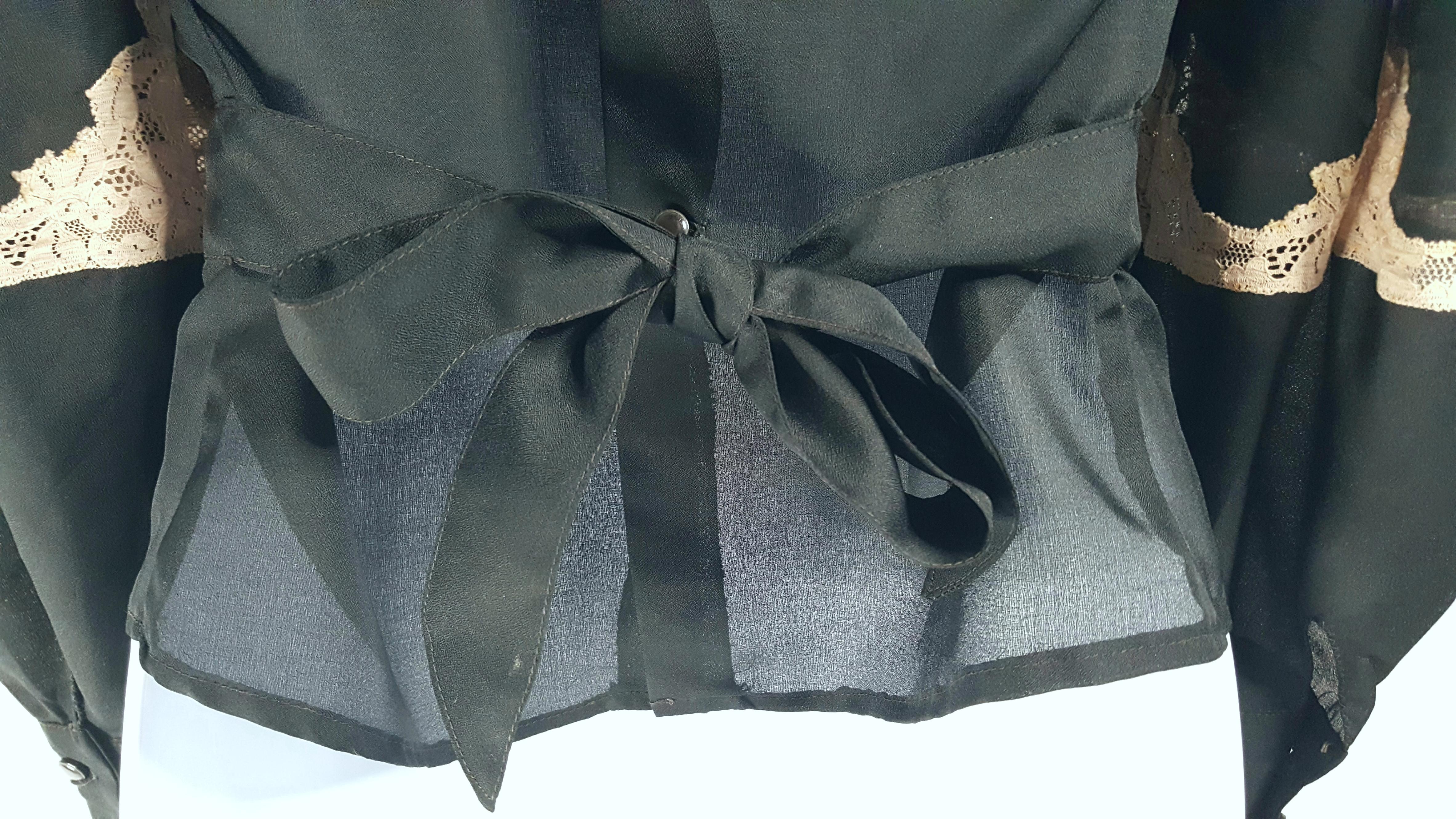 Women's Antique Edwardian SilkOrganza&Lace Buttoned BowTied Peplum BranquinhoLike Blouse For Sale